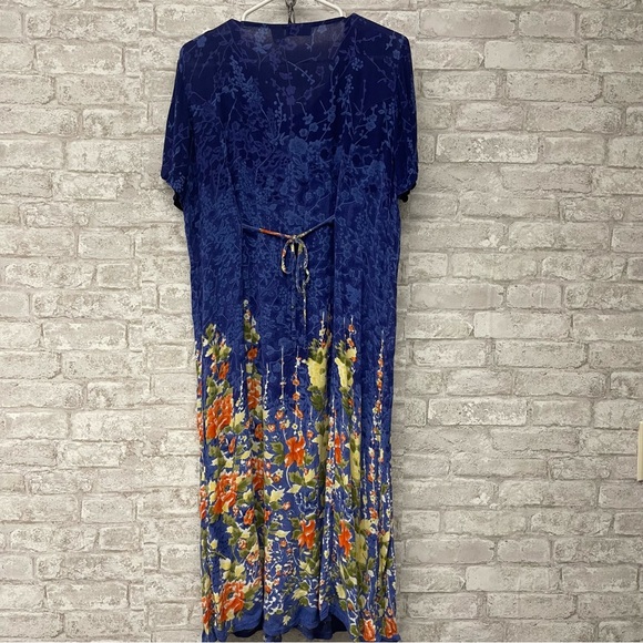 Vintage 90s La Cera Rayon Blue Floral Sun Dress Shell Buttons Size M‎ - Picture 5 of 11